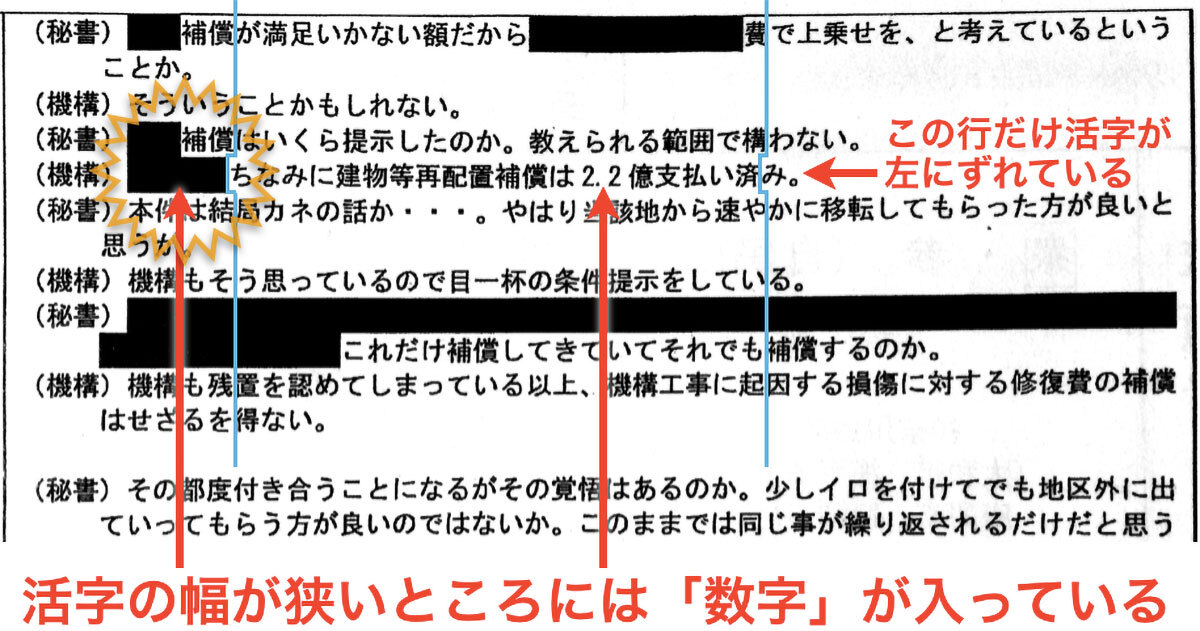 一部分だけ黒塗りが短いことから不正を暴く
